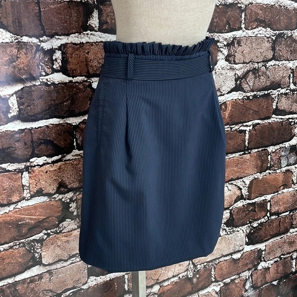 Oliver Bonas Skirt Paperbag Waist Blue Pinstripes Pockets Knee Length 14 - Picture 6 of 15
